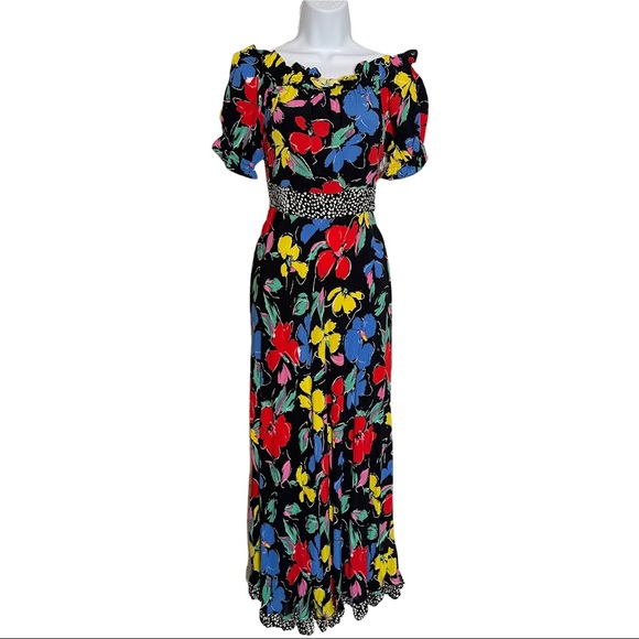 NWT Rixo X Target Black Floral Ruffle Puff Sleeves Trim Off Shoulder Maxi Dress - Picture 10 of 10